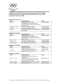Programme of the IOC Executive Board Meeting and 134Th IOC