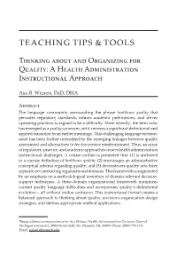 A Health Administration Instructional Approach