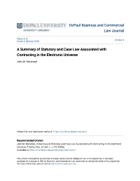 A Summary of Statutory and Case Law Associated with Contracting in the Electronic Universe