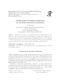 Generalized Nowhere Dense Sets in Cluster Topological Setting