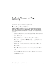 Handbook of Grammar and Usage Answer Key