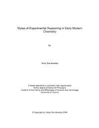 Styles of Experimental Reasoning in Early Modern Chemistry