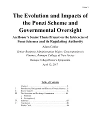 The Evolution and Impacts of the Ponzi Scheme and Governmental Oversight