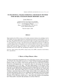 Fundamental Characteristics and Design Method for Nickel-Titanium Shape Memory Alloy