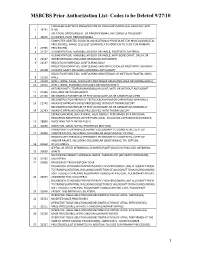 MSBCBS Prior Authorization List: Codes to Be Deleted 9/27/10