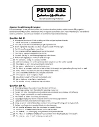 PSYCO 282: Operant Conditioning Worksheet