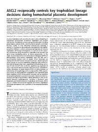 ASCL2 Reciprocally Controls Key Trophoblast Lineage Decisions During Hemochorial Placenta Development