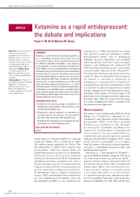 Ketamine As a Rapid Antidepressant