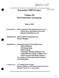 Krasnodar GRES Project Volume I11 Environmental Assessment