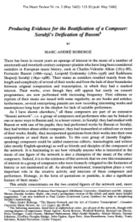 Producing Evidence for the Beatification of a Composer: Sorabji’S Deijication of Busoni’