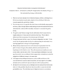 TWELVE PROPOSITIONS of ADLERIAN PSYCHOLOGY Ansbacher, Heinz L