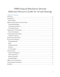Arbitrator Resource Guide for Virtual Hearings Table of Contents Introduction
