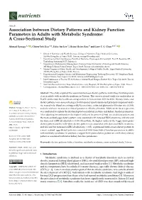 Association Between Dietary Patterns and Kidney Function Parameters in Adults with Metabolic Syndrome: a Cross-Sectional Study