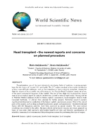 Head Transplant - the Newest Reports and Concerns on Planned Procedure