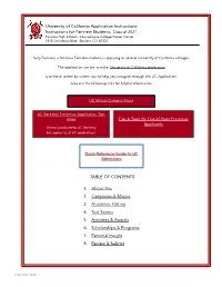 University of California Application Instructions