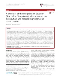 A Checklist of the Scorpions of Ecuador