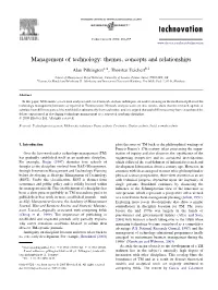 Management of Technology: Themes, Concepts and Relationships