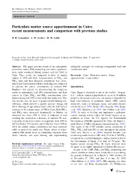 Particulate Matter Source Apportionment in Cairo: Recent Measurements and Comparison with Previous Studies