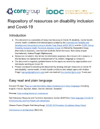 Repository of Resources on Disability Inclusion and Covid-19