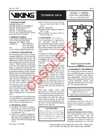 TECHNICAL DATA CONTROL ASSEMBLY (Maximum 250 PSI WWP)