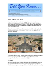 Vatican -- Whence Came Thee?
