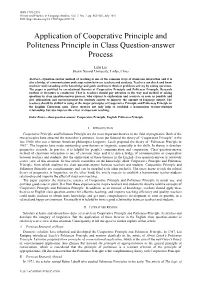 Application of Cooperative Principle and Politeness Principle in Class Question-Answer Process
