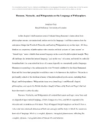 Hamann, Nietzsche, and Wittgenstein on the Language of Philosophers” by Jonathan Gray