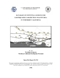 Database of Potential Sources for Earthquakes Larger Than Magnitude 6 in Northern California