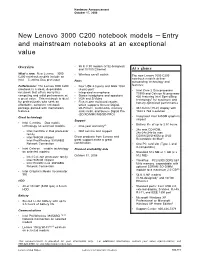 New Lenovo 3000 C200 Notebook Models — Entry and Mainstream Notebooks at an Exceptional Value