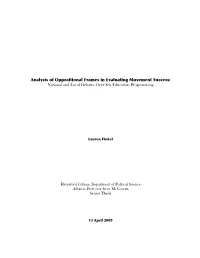 Analysis of Oppositional Frames in Evaluating Movement Success: National and Local Debates Over Sex Education Programming