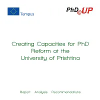 Creating Capacities for Phd Reform at the University of Prishtina