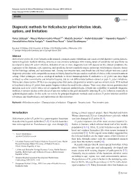 Diagnostic Methods for Helicobacter Pylori Infection: Ideals, Options, and Limitations
