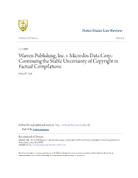 Warren Publishing, Inc. V. Microdos Data Corp.: Continuing the Stable Uncertainty of Copyright in Factual Compilations Ethan R