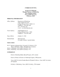 1 CURRICULUM VITA Stephen W. Mcdaniel
