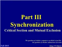Critical Section and Mutual Exclusion