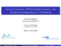 General Covariance, Diffeomorphism Invariance, and Background