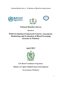National Baseline Survey WHO Evaluation Framework/Tool For