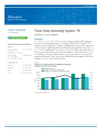 Texas State University System, TX 11 October 2019 Update to Credit Analysis