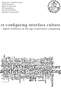 Re:Configuring Interface Culture – Digital Aesthetics in the Age of Pervasive Computing”