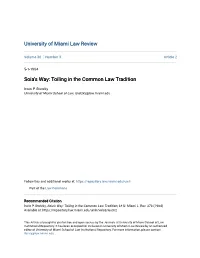 Soia's Way: Toiling in the Common Law Tradition