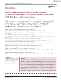The ILAE Classification of Seizures and the Epilepsies: Modification for Seizures in the Neonate