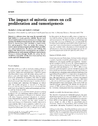 The Impact of Mitotic Errors on Cell Proliferation and Tumorigenesis