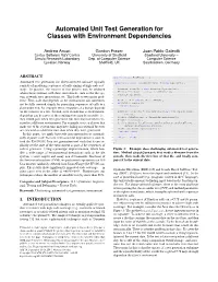 Automated Unit Test Generation for Classes with Environment Dependencies