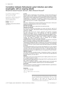 Correlation Between Helicobacter Pylori Infection and Reflux Esophagitis