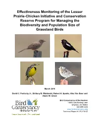Effectiveness Monitoring of the Lesser Prairie-Chicken Initiative and Conservation Reserve Program for Managing the Biodiversity