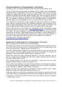 Overdevelopment, Overpopulation, Overshoot Tom Butler (Editor), Foundation for Deep Ecology, Population Media Institute, 2015