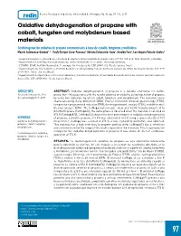 Oxidative Dehydrogenation of Propane with Cobalt, Tungsten and Molybdenum Based Materials