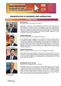 Presentation of Speakers and Moderators