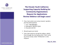 Supporting Capacity Building for Community Organizations Request for Applications Review Webinar Will Begin Soon!