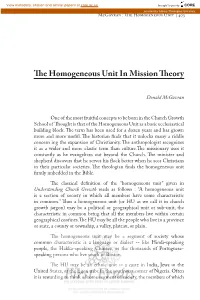 The Homogeneous Unit in Mission Theory
